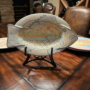 Mackenzie-Childs RARE VINTAGE ORIGINAL STAMP Hand painted ceramic fish plate